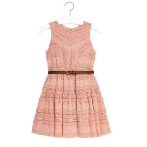 New Mayoral 16 Girls Coral Pastel Pink Belted Knit Lace Dress Easter Spring Boho